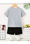 Summer Girl's Ribbon Printed Gray and Black Shorts Two-Piece Set - 2