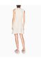 Women's Sleeveless V-Neck Buttoned Beige Dress - 2