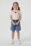 Beige Collar Strawberry Embroidered Badili Jean Shorts Girls' 2-Piece Set 24047