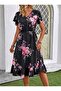 Women's Short Sleeve V-Neck Patterned Midi Single Jersey Dress - 2
