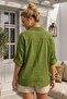Dark Green Shirt Collar Short Sleeve Buttoned Mesh Pocket Embroidered Casual Cotton Woven Blouse 70 60 - 8