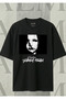 Unisex Şebnem Ferah Printed Oversize Crew Neck Black T-Shirt - 2