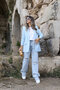 Baby Blue Sleeveless Blazer with Ruffle Detail - 7