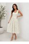 Women's Yellow Wide Straps Premium Quality Waist Pleated Patterned Stylish Dress - 2