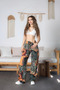Women's Ethnic Patterned High Waist Viscose Fabric Elastic Waist Trousers - 4