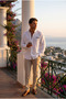 Men's Half Oversize Breathable White Muslin Fabric Long Sleeve Shirt with Embroidery Detail Ls-13048 - 2