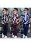 Children's Unisex Floral Detailed Shirt - Cargo Pants - 3-Piece Body Suit Set - Holiday Set - Double Fabric - 4