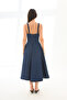 Navy Blue Denim Strap Heart Neckline A-Line Midi Dress - 7