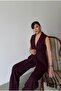 Women's Majeste Plum Blazer Vest Wide Leg Pants Suit - 3