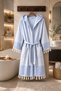 Striped 100% Cotton Pique Peştemal Bathrobe with Hood Unisex Premium Series