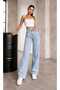 Lussi 90`S Lycra Loose Women's Ice Blue Snow Super High Waist Loose Leg Denim Jeans - 8