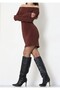 Women's Brown Madonna Collar Sandy Fabric Stretchy Slim Fit Mini Dress - 6