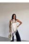 Women's Beige Halter Neck Satin Blouse with Ruched Hem - 5