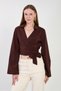 Women's Double-Breasted Collar Side-Tie Long Sleeve Shirt - Bitter Brown