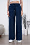 Linen Blend Loose Fit Belmando Navy Blue Trousers - 5