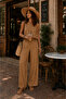 Linen Look Blouse & Elastic Waist Trousers Double Set