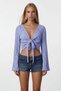 Women's blue double-breasted collar spanish sleeve crop blouse alc-x15427