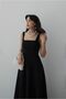 Design Brand Equivalent Back Bow Tie Detail Premium Series Square Collar Long Flared Skirt Stylish mm Füsun Dress - 4