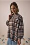 Striped Balloon Sleeve Shirt Brown - 4