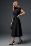 Women's Black Zipper-Down Summer Midi Dress - 5