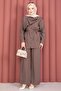 Double Hijab Set with Shoulder Shawl and Waist Tie, Brown - 3
