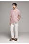 Relaxed Fit Stand Collar Striped Men's Orange Short Sleeve Shirt - 3