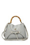 Gray Bag with Wooden Handle and Buckle 0065