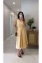 Ditra Yellow Leather Collar Gathered Waist Dress - 2