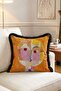 Abstract Geometric Face Pattern Fringed Throw Pillow Cover - Artistic Cover with Black Tassels