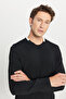 Men's Black Soft Textured Standard Fit Regular Cut Crew Neck Knitwear Sweater - 4
