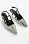 Women's Silver Mirror Wrinkled Patent Leather Pointed Toe Double Strap Heeled Shoes - 3