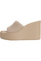 Women's Canvas Beige Platform Heeled Sandals - 3