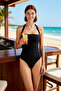 Women's Swimsuit Square Neck Sleeveless Gathered Without Underwire Hipster Cut Plain Pattern Knitted Fabric Summer Wear
