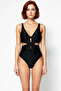 Women's Swimsuit V-Neck Sleeveless Cut Out Detailed Knitted Fabric Without Underwire Plain Pattern Regular Cut - 4