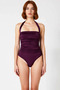 Women's Swimsuit Square Neck Sleeveless Gathered Without Underwire Hipster Cut Plain Pattern Knitted Fabric Summer Wear - 4