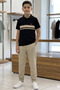 6-15 Years Old Boys' White Striped Polo Collar T-Shirt Black Fabric Trousers Stylish Combination - 4
