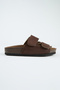 Vega Women's Vegan Leather Double Strap Velcro Brown Slippers - 2