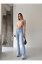 Ice Cream Color Front Leg Pleats Slit Lycra Spanish/Flare Leg Denim Pants