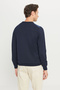 Men's Navy Blue Cotton Standard Fit Regular Cut Crew Neck Jacquard Knitwear Sweater - 5