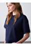 32826 Lace Detailed Short Sleeve T-Shirt-Navy Blue - 3