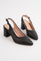 Verano Black Skin Genuine Leather Women's Thick Heeled Sandals