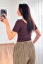 Lace-Up Neckline Short Sleeve Plum Blouse - 4