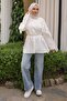 Ecru Shirt with Cape Sleeves and Waist Tie - 3