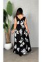 Women's strappy, crossover neck, wide cut, detailed slit, long supreme dress - 3