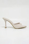 Lumia Shiny Single Strap Pointed Toe Goblet Heeled Slippers - Ecru Skin - 2