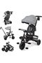 6-in-1 Kids Tricycle with Canopy, Foldable Toddler Trike, 360° Rotating Seat, Grey