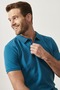 Non-Curling Pique Polo Collar Men's Aviator Blue T-Shirt - 2