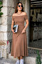 Women's Shoulder-Open Detailed Elastic Long Summer Viscose Dress - 2