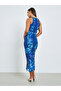 Blue Print Halter Neck Bodycon Midi Dress - 5