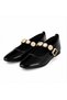 Black Patent Leather Shiny Women's Flat Shoes Gold Coin Pearl Buckle Orthopedic No Sound Laser Cut Shoes